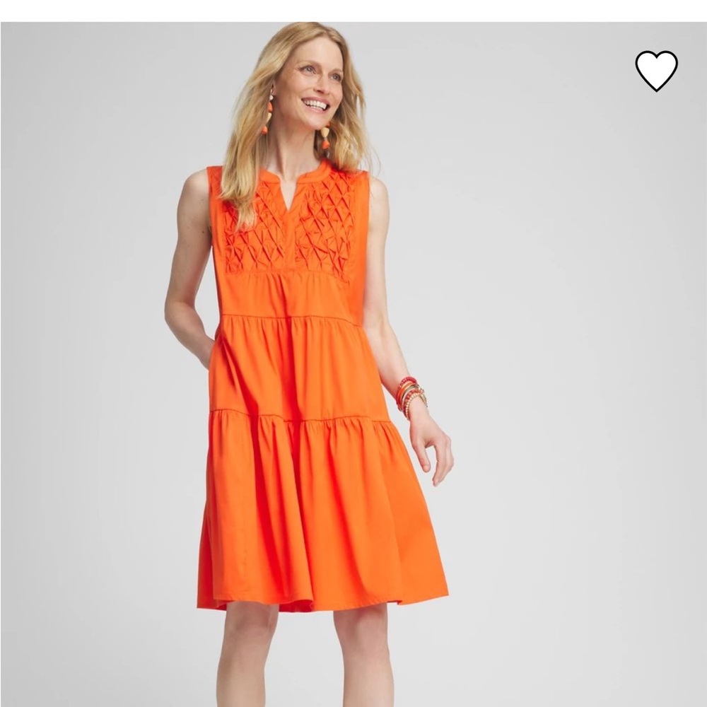 Chico's Bright Orange Sleeveless Tiered Midi Dress